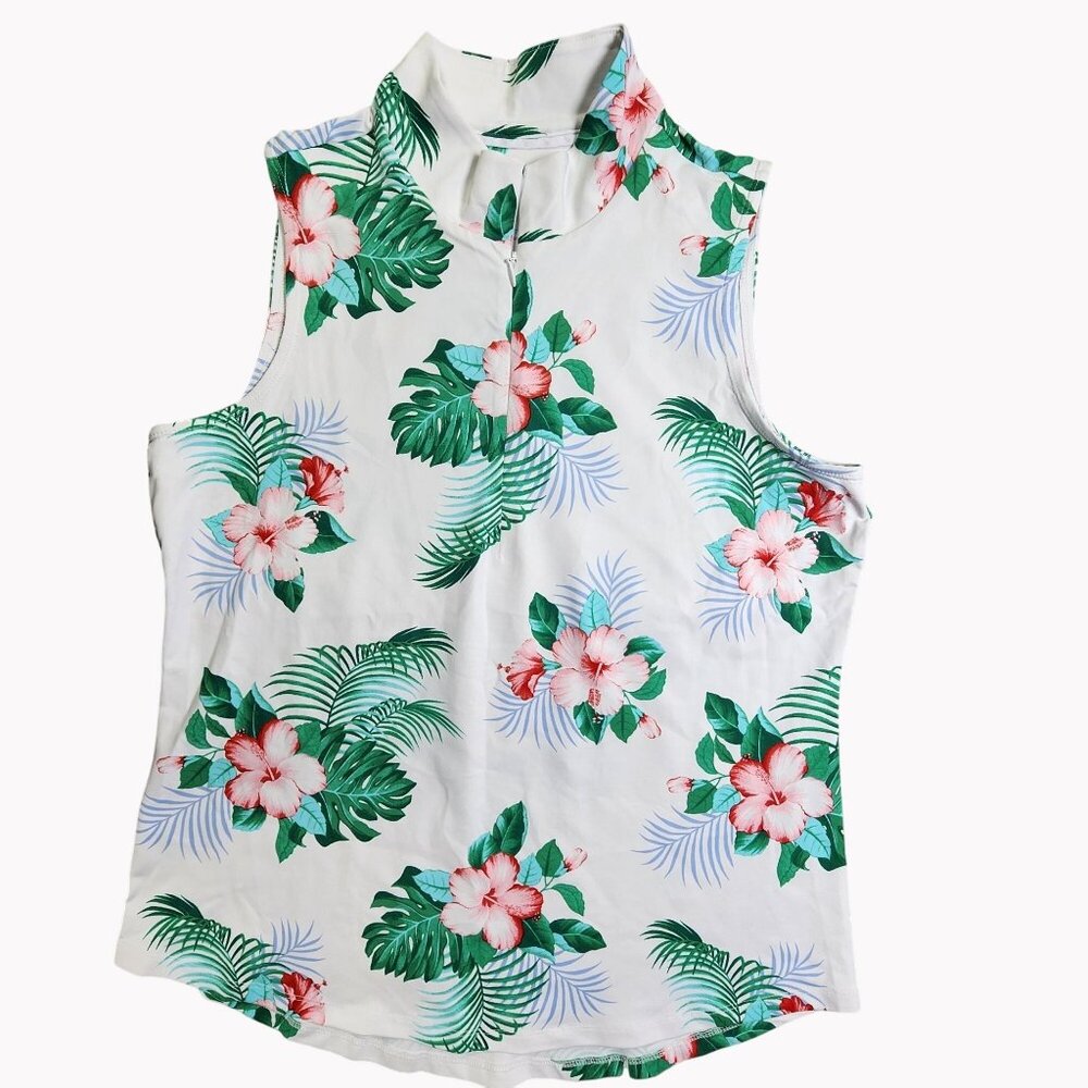Tommy Bahama Womens Medium IslandZone Sleeveless Floral Golf Polo Shirt